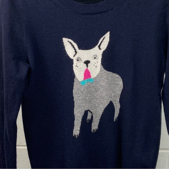 J. CREW French Bulldog Pullover Crewneck Sweater Women's‎ Small Navy **EUC - Picture 2 of 5